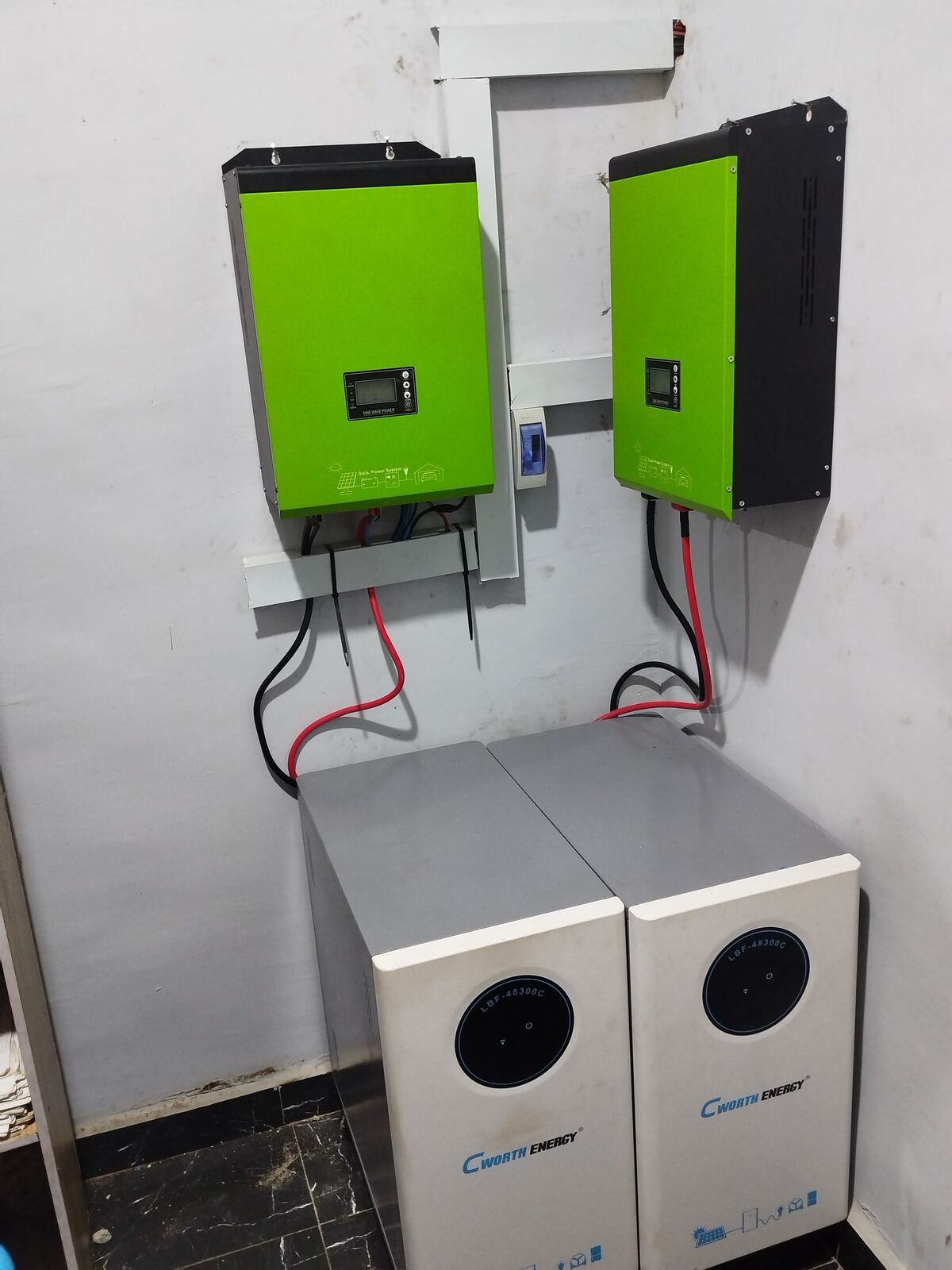 Two inverters and two battery packs wall-mounted